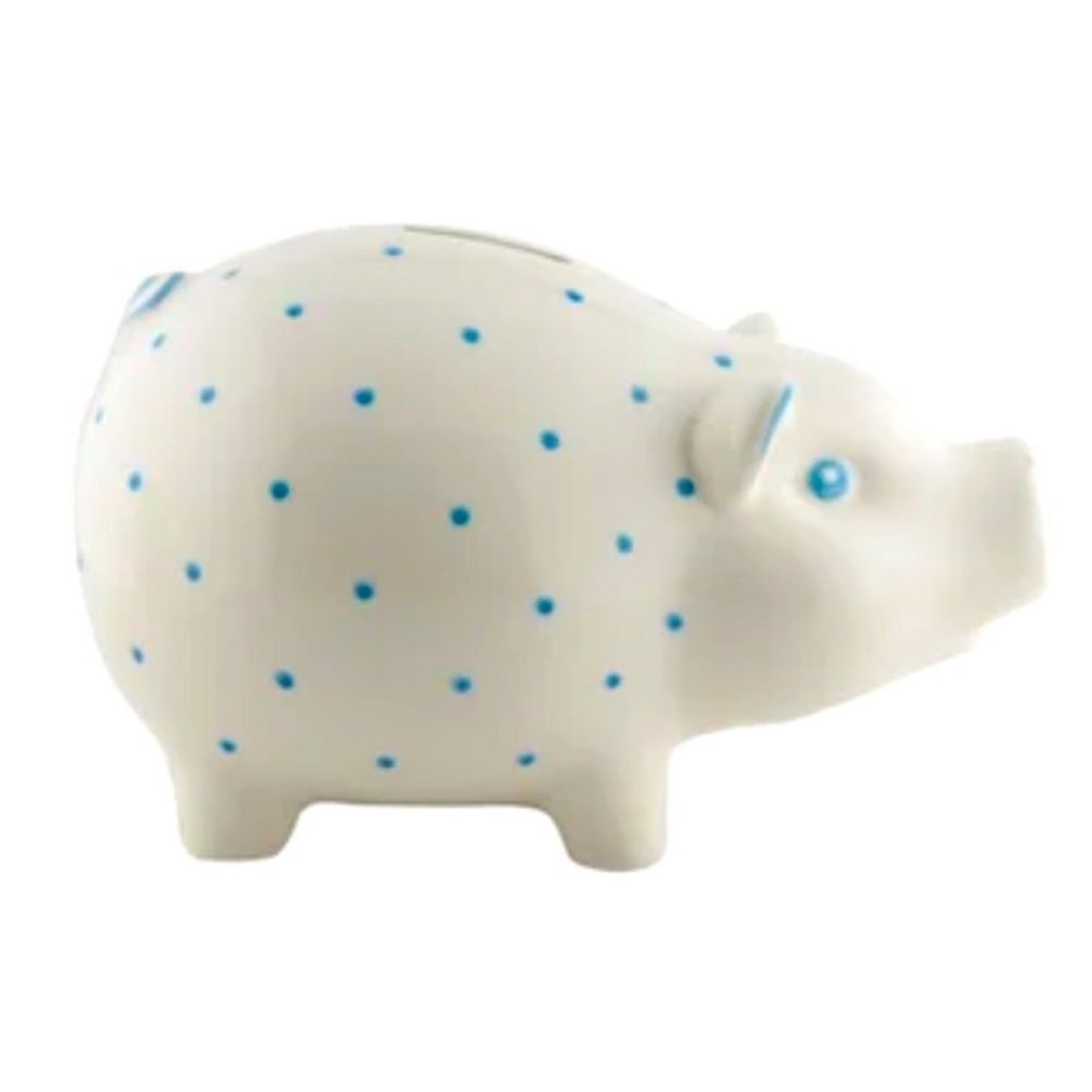 Tiffany & Co. White Piggy Bank with Blue Polka Dots - NEW